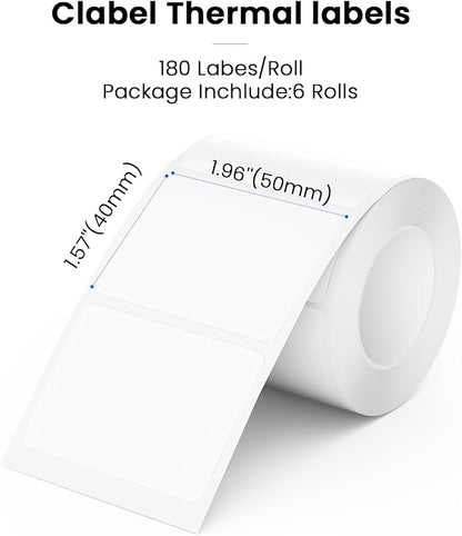 CLABEL 50 x 40mm (1.97'' x 1.57'')-180 Labels/Roll,6 Rolls Labels Multi-Purpose Thermal Stickers Papers Self-Adhesive for Business/Logo/File/Jar/Gift Sticker Labels (White)
