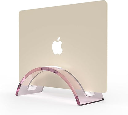 Pink Acrylic Vertical Laptop Stand, Premium Transparent Desktop Notebook Dock, Space-Saving Vertical Laptop Holder for MacBook, IPAD, Book