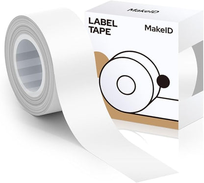 MakeID Label Maker Tape - Self-Adhesive Sticker Label Tape Refill Compatible with MakeID L1 Q1 Label Machine - Waterproof 6-Layer Laminated Film, Split-Back Design, 0.63"x13' (16mm x 4m)