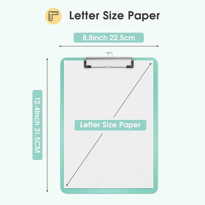 Plastic Clipboards 2 Pack, A4 Teal Clip Board 8.5x11 for Classroom, Students, Kid, Woman, Size 9" x 12.5" with Low Profile Clip, Office & School Supply