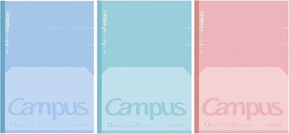 KOKUYO Campus Composition Kimochii Notebook, 3 Pack Feels Flat Semi-B5 Comp Book, Green Pink Blue, Dot A 7mm Ruled, 30 Sheets Lined Journal Notebook for School Note Taking. Japan Import (NO-FL3CATX3)