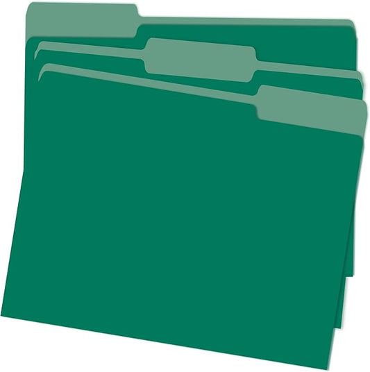 File Folders,18 Pack Two-Tone Colored File Folders Letter Size,Green Folders for School Office Supplies Documents Organization - 1/3-Cut Tabs