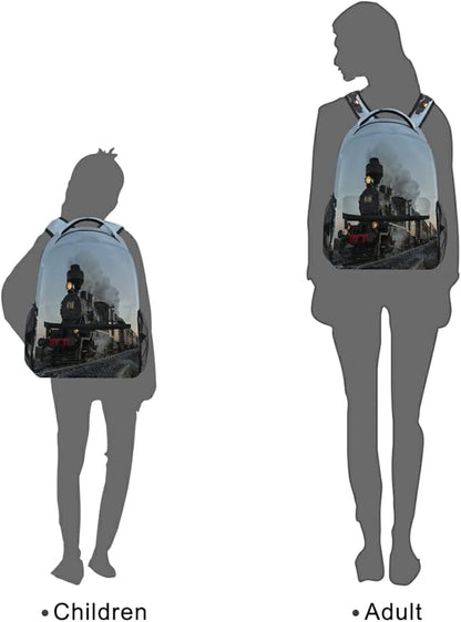 AUUXVA Cool Locomotive Train School Backpack for Girls Boys Kids Laptop Backpack Travel Camping Daypack Medium