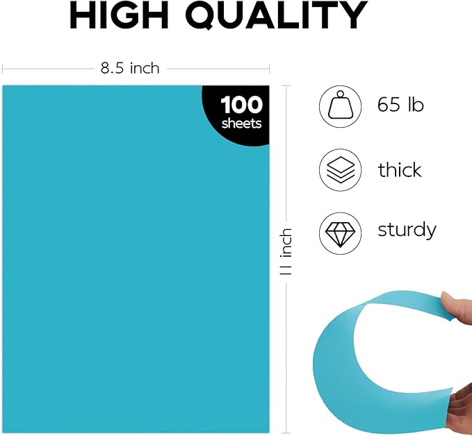 100 Sheets Light Blue Cardstock 8.5 x 11 65lb Pastel Paper, Goefun Blue Card Stock Printer Paper for Wedding Invitations, DIY Cards, Menus, Crafts
