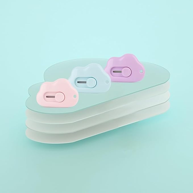 3Pcs Mini Paper Cutter Box Cutter Retractable with Key Chain Hole, Portable Letter Opener with Cute Cloud Shape, School And Office Supplies,Office Supplies