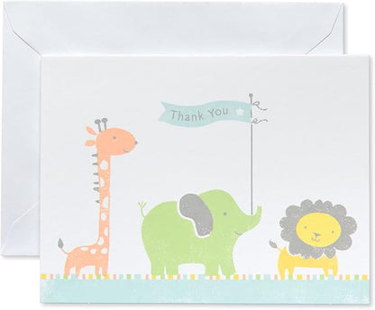 American Greetings Baby Shower Thank You Cards with Envelopes, Giraffe, Elephant and Lion (50-Count)