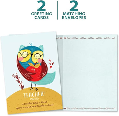Tree-Free Greetings Teacher Appreciation Cards - Artful Designs - 2 Cards + Matching Envelopes - Made in USA - 100% Recycled Paper - 5"x7" - Heartfelt, For Teacher, Teacher Definition (GT64434)