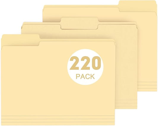 File Folder, PANDRI 220 Pack File Folder, 1/3 Cut Tab, Letter Size, Filing Folder for Office School Business, Manila