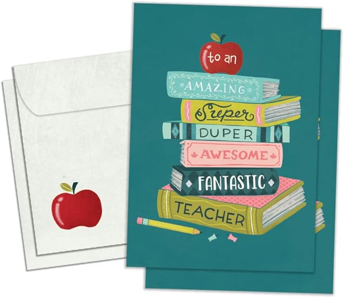 Tree-Free Greetings Teacher Appreciation Cards - Artful Designs - 2 Cards + Matching Envelopes - Made in USA - 100% Recycled Paper - 5"x7" - Lighthearted,For Teacher,Awesome Fantastic Teacher (GT64446)