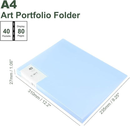 M&G 40-Pocket Binder with PP Plastic Sleeves A4(Blue), Art Portfolio Folder with Clear Sheet Protectors, Display 80 Pages for Organizing Documents, 310x235x26mm