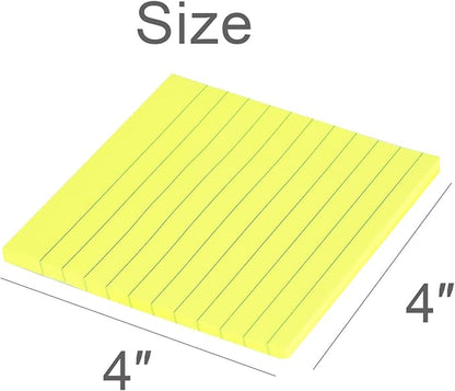 Vanpad Lined Sticky Notes 4x4 Inches, Bright Yellow Ruled Self-Stick Pads, Easy to Post for Home, Office, Notebook, 8 Pads/Pack