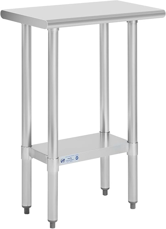 Hally Stainless Steel Table for Prep & Work 14 x 24 Inches, NSF Commercial Heavy Duty Table with Undershelf and Galvanized Legs for Restaurant, Home and Hotel