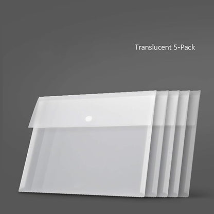 VANRA Poly File Folder Pockets File Jacket Plastic Envelope Flat Document Letter Organizer with Snap Button Closure A4 Letter Size (Pack of 5, Translucent)
