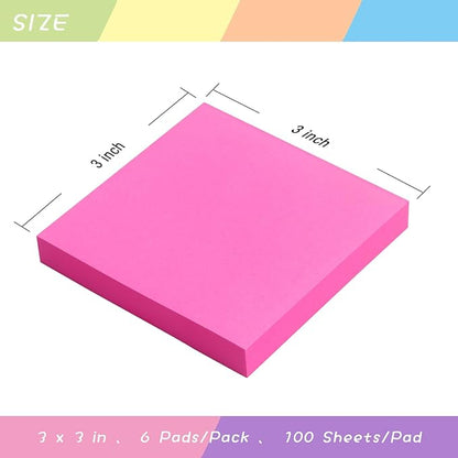 Sticky Notes 3x3 Self-Stick Notes Pads with 6 Bright Colors, Easy to Post for Office, Shool, Home, 6 Pads/Pack, 100 Sheets/Pad (Red)