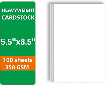100 Sheets White Cardstock Thick Paper - Blank Heavy Weight 350gsm Cover Card Stock for Invitations,Stationery Printing,Scrapbooking,Crafts,DIY Cards, Paper Crafting (5.5x8.5 Inches)