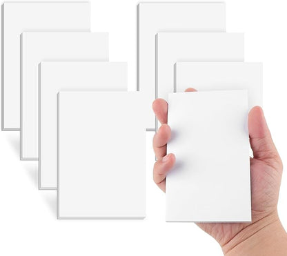 Note Pads 3x5 In, 8 Pack Blank Notepad, White Scratch Pads for Writing, 50 Sheets Per Memo Pad for Jotting Down Quick Notes, Pads of Paper for Grocery and Shopping Lists, Small Server Notebook