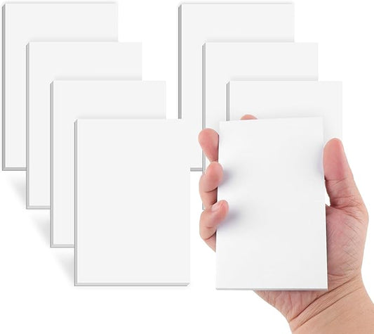 Note Pads 3x5 In, 8 Pack Blank Notepad, White Scratch Pads for Writing, 50 Sheets Per Memo Pad for Jotting Down Quick Notes, Pads of Paper for Grocery and Shopping Lists, Small Server Notebook