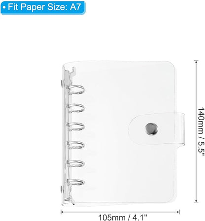 PATIKIL A7 Clear Binder Cover, Soft PVC Loose Leaf Binder Protector Refillable Notebook Shell with Snap Button Closure 6 Ring for DIY Meeting Notebook Folder, Silver Tone