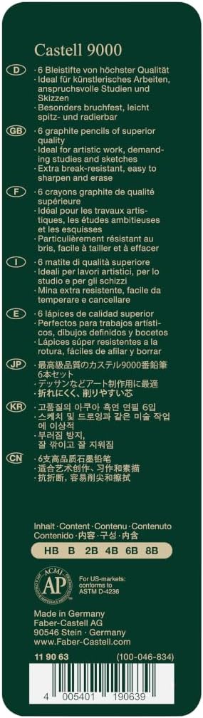 Faber-Castell 5 Piece Quality Water-Soluble Graphite Aquarelle Pencils in a Tin, Including HB, 2B, 4B, 6B and 8B, Grey