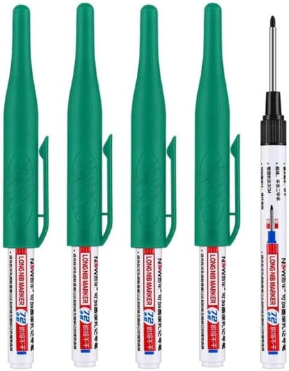 4 Pcs Multi Purpose Deep Hole Marker Pens,Long Nib Head Marker Waterproof Colorful Carpenter Pen for Bathroom Woodworking Decoration,Red Black Blue Green Ink Permanent Markers Marker Pens (Green)