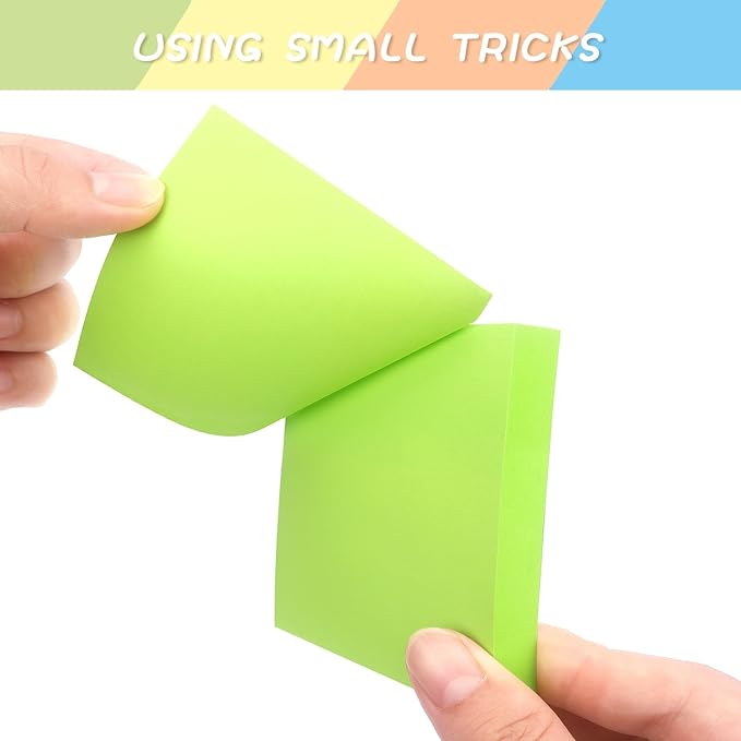 Sticky Notes 3x3 Self-Stick Notes Pads with 6 Bright Colors, Easy to Post for Office, Shool, Home, 6 Pads/Pack, 100 Sheets/Pad(Green)