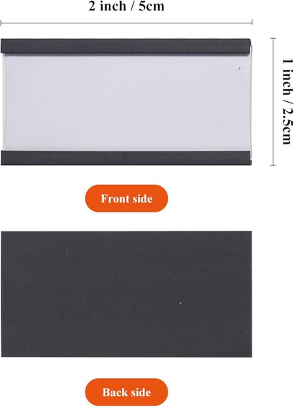 C Channel Magentic Label Holders 1x2 Inch with Paper Inserts and Clear Plastic Protectors,Magnetic Data Card Holders File Cabinet Labels,Pack of 50