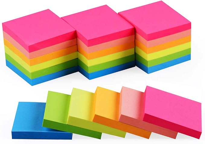 Vanpad (24 Pack) Sticky Notes 2x2 in Bright Stickies Colorful Super Sticking Power Memo Pads Strong Adhesive 64 Sheets/pad