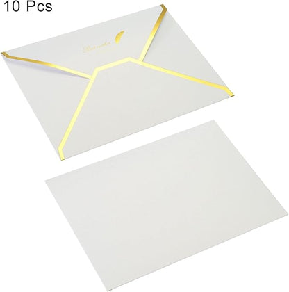 PATIKIL V Flap Envelopes, 10 Pack 7 x 5'' Luxury Style Gold Border Greeting Card Envelope for Invitations Weddings, White