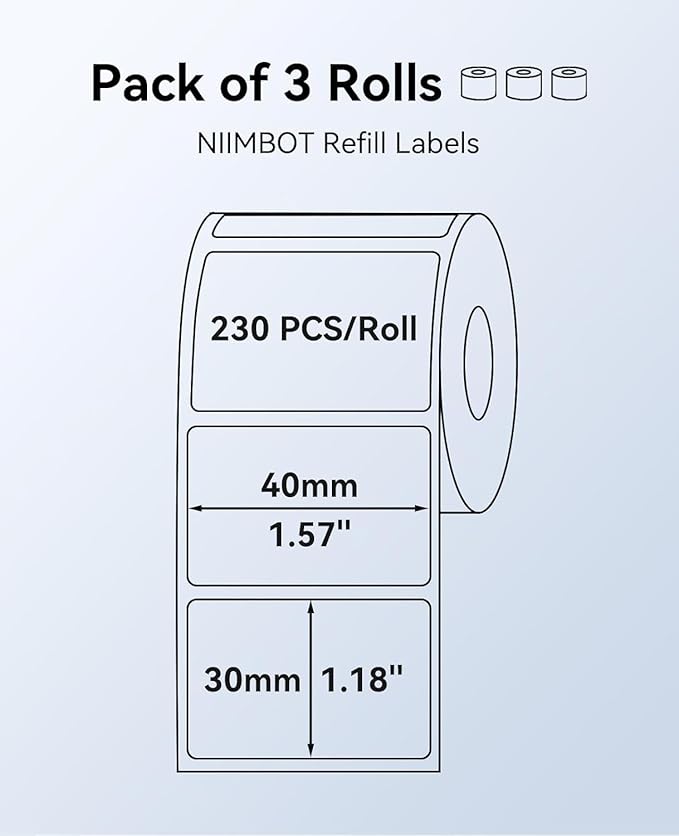 3 Rolls Labels for NIIMBOT B1 B21 B3S B31 K3, 1.57'' x 1.18'' (40x30mm) Kitchen Labels for Containers, Waterproof, Oil-Proof and Tear-Proof Thermal Printer Labels
