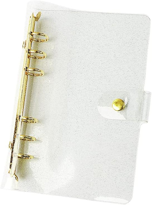 Glitter Powder PVC Binder Cover 6 Round Ring Binders Snap Button Closure Loose Leaf Folders Refillable Soft PVC Notebook Shell Protector (Gold 6 Rings, A6 Binder)