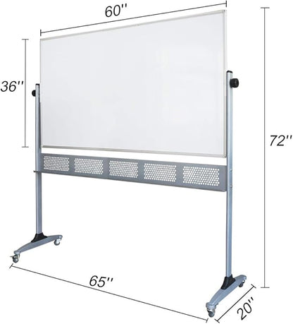 Xiwode Movable Double-Sided Magnetic Whiteboard with Wheels, Upgraded Durable Type of Mesh Bracket, Whiteboard Dimension 60×36,Can be Flipped, Written and Display, Suitable for Office and Classroom