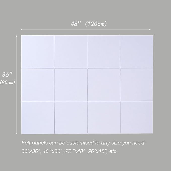 LAJAR Large Felt Wall Tiles, 12 Pack Cork Board Alternative with Removable Adhesive Tabs, Bulletin Pin Boards for Office, School and Home (White)