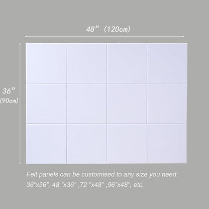 LAJAR Large Felt Wall Tiles, 12 Pack Cork Board Alternative with Removable Adhesive Tabs, Bulletin Pin Boards for Office, School and Home (White)