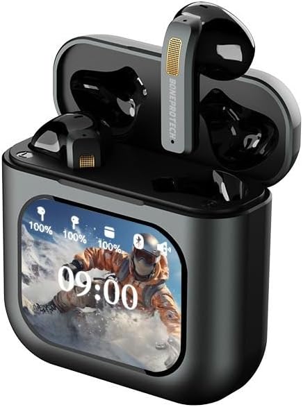 Bluetooth Smart Touch Earbuds, Customizable Screen Saver, MP3 Player, Control Social Media, Calls, messeging, ENC Noise Reduction, Built-in mic, Advanced V5.3 Technologies (Black)