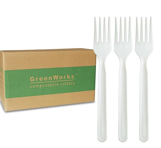 GreenWorks 1000 Count 7" Heavy-duty Compostable Forks, BPI Certified Large Bulk Disposable Cutlery Fork