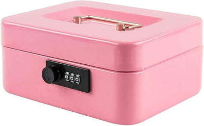 KYODOLED Medium Cash Box with Combination Lock Safe Metal Money Box with Money Tray for Security Lock Box 7.87x 6.30x 3.54Inch Pink Medium