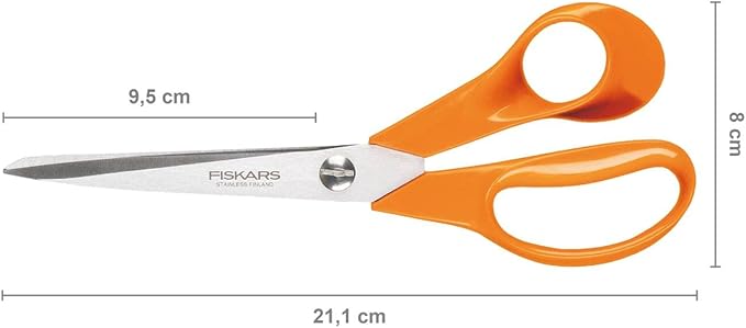 Fiskars Universal Scissors for Handcraft, Sewing and Office Work, Classic, Length: 21 cm, for Right-Handers, Orange, 1005148