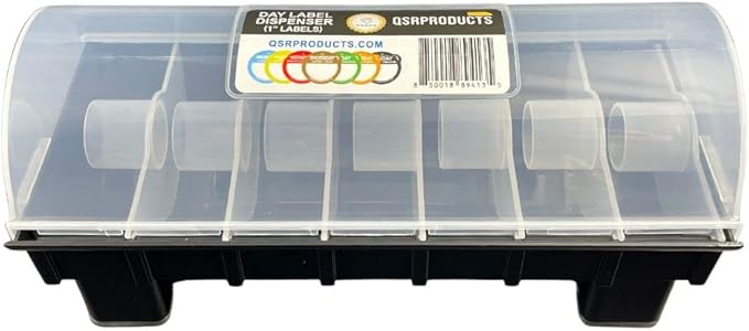 7-Slot Day of The Week Covered Label Dispenser (for 3/4" or 1" Labels) - Food Sticker Holder for Inventory Management and Meal Prep, Protects Labels Inside