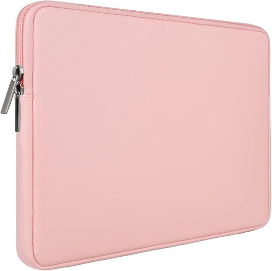 RAINYEAR 14 Inch Laptop Sleeve Soft PU Leather Case Protective Water Resistant Zipper Cover Carrying Bag Compatible with 14" Notebook Computer Chromebook, 14 MacBook Pro A2442(Pink)