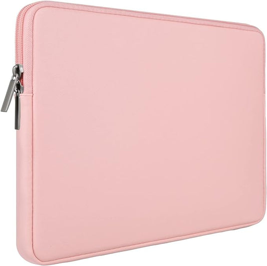 RAINYEAR 13.3 Inch Laptop Sleeve Soft PU Leather Case Water Resistant Padded Zipper Cover Protective Carrying Bag Compatible with 13.3" Notebook Computer Chromebook(Pink)