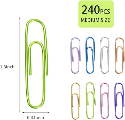 Paper Clips, 240pcs Medium Size Colored Paper Clip, PaperClips Assorted Colors, Paper Clips for Paperwork Office School and Personal Use
