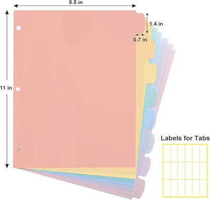 48 Count/6 Sets Write & Erase Binder Dividers with Tabs, Durable Plastic 8 Tab Dividers for 3 Ring Binder Letter Size, Separators for Student School Home Office Document Organizer, Pastel