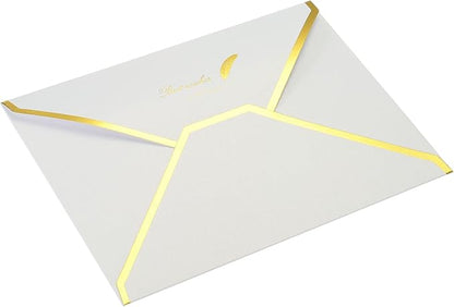 PATIKIL V Flap Envelopes, 10 Pack 7 x 5'' Luxury Style Gold Border Greeting Card Envelope for Invitations Weddings, White