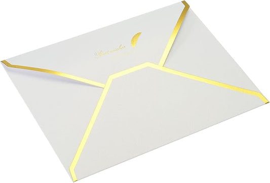 PATIKIL V Flap Envelopes, 10 Pack 7 x 5'' Luxury Style Gold Border Greeting Card Envelope for Invitations Weddings, White