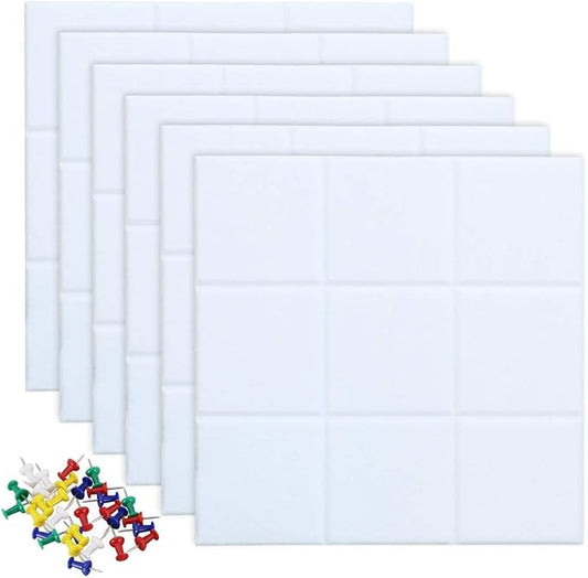 Large Cork Board Felt Board Tiles for Walls with 30 Push Pins, 11.8"x11.8" Pack of 6 Pin Board Notice Boards for Home Office Kitchen, Bulletin Board Wall Tiles for Photos Memos
