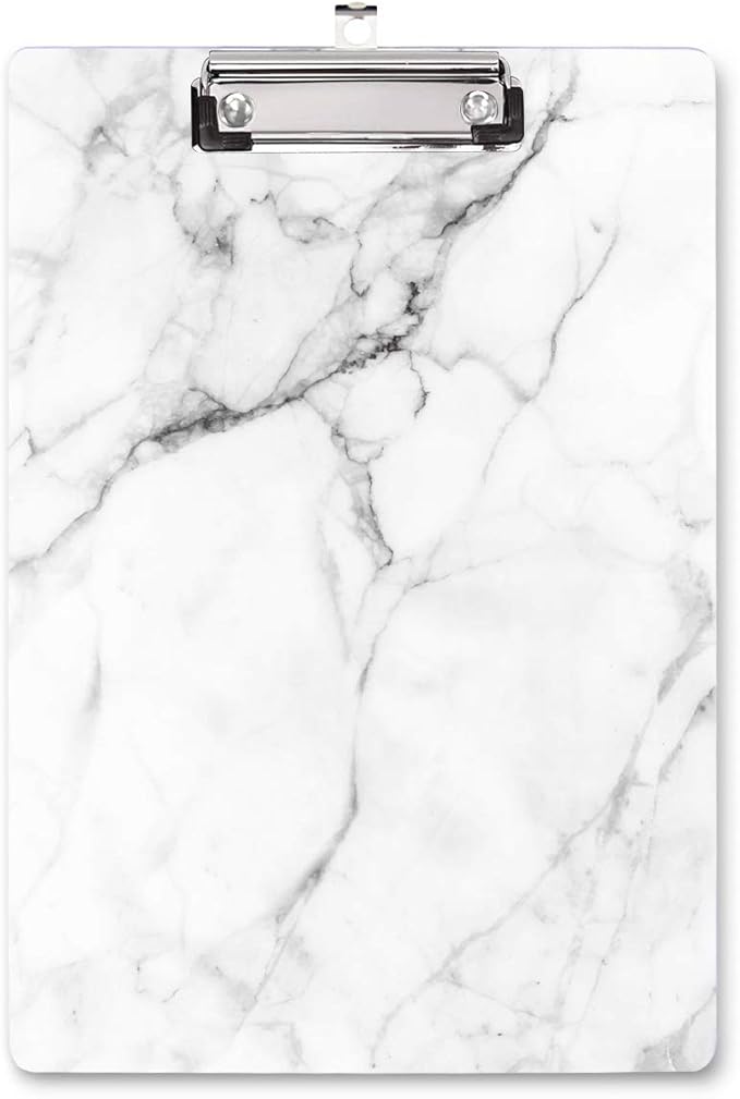 WAVEYU Clipboard, Cute Decorative Letter Size Clipboard Low Profile Paperboard Chic Design Clipboard for Students Nurse School, Home, or Office Supplies(12.5"x9"), White Marble