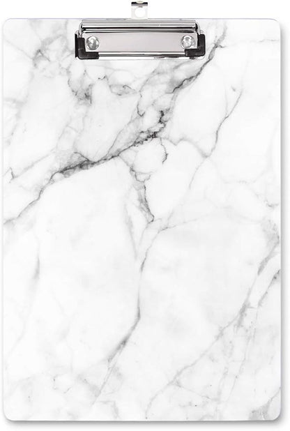 WAVEYU Clipboard, Cute Decorative Letter Size Clipboard Low Profile Paperboard Chic Design Clipboard for Students Nurse School, Home, or Office Supplies(12.5"x9"), White Marble