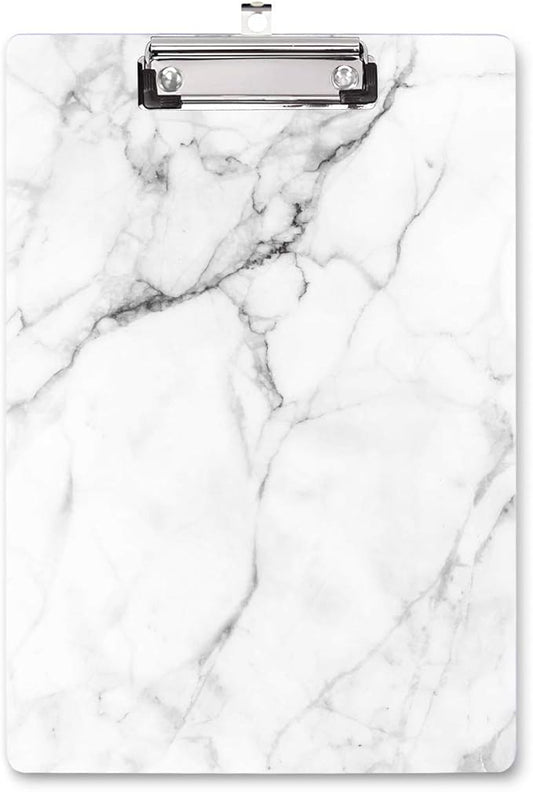 WAVEYU Clipboard, Cute Decorative Letter Size Clipboard Low Profile Paperboard Chic Design Clipboard for Students Nurse School, Home, or Office Supplies(12.5"x9"), White Marble