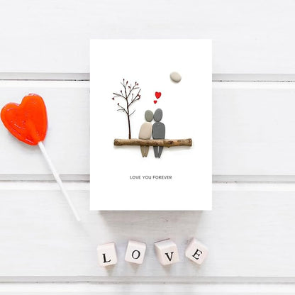 Anniversary Card for Couple Husband Wife, Happy Anniversary to Her Him, Romantic Wedding Love Gifts Valentines Day Card (Pebble Couple)