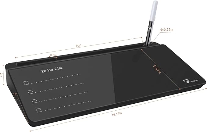 TOWON Black Desktop Whiteboard with todo List Templates, White Board Dry Erase Small for Desk, Glass Reminder Memo Notepad to-do List Dry Erase with Storage, Lined & Free Section, 16x7 Inches